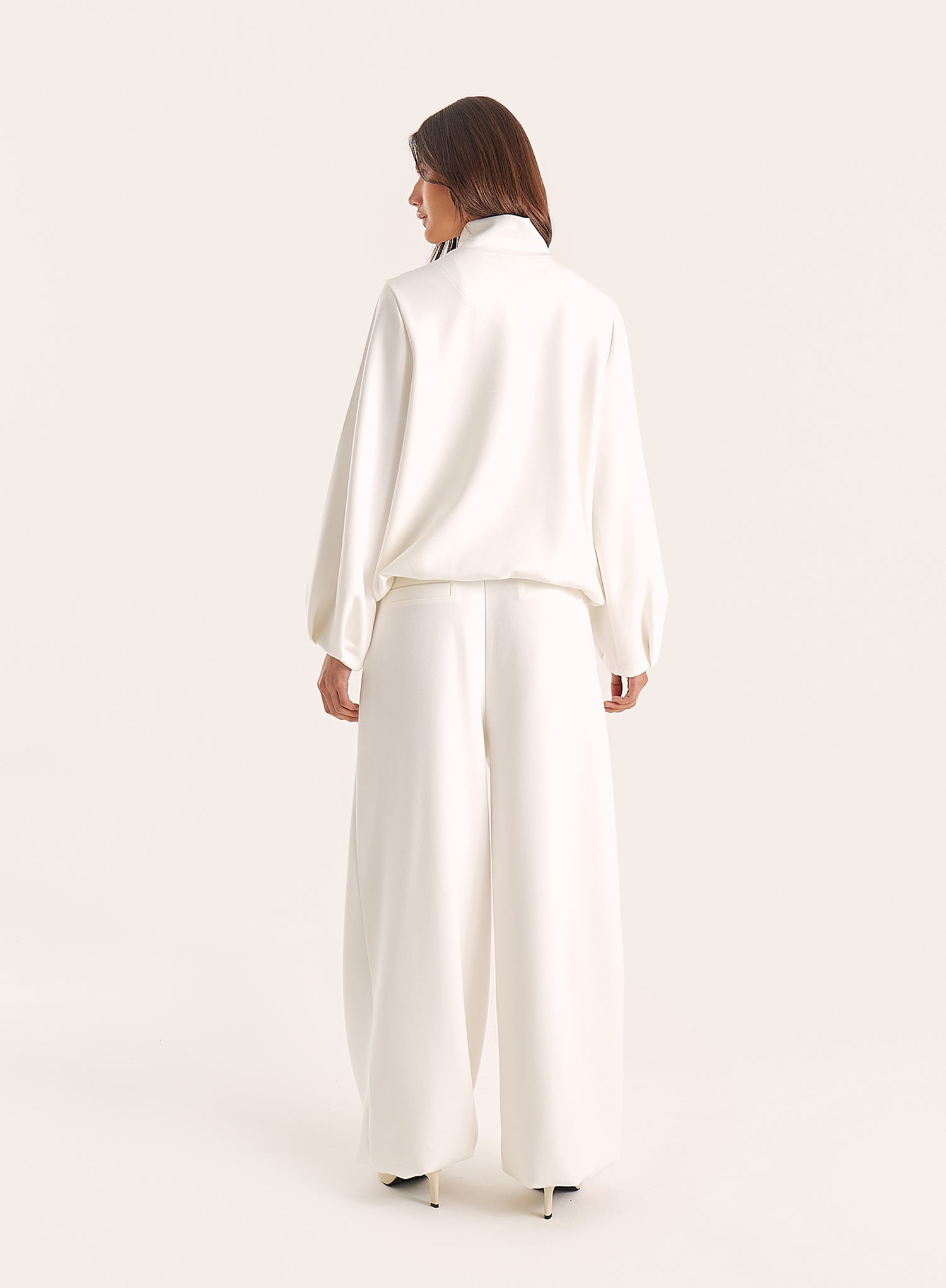 Cream Funnel Neck Quarter Zip Sweatshirt